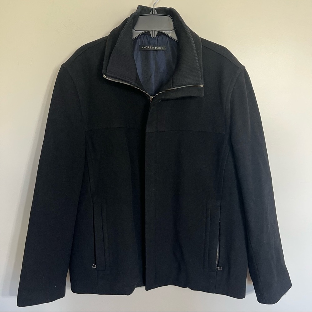 Men's Andrew Marc Wool Blend‎ Bomber Jacket Full Zip Size Large Black